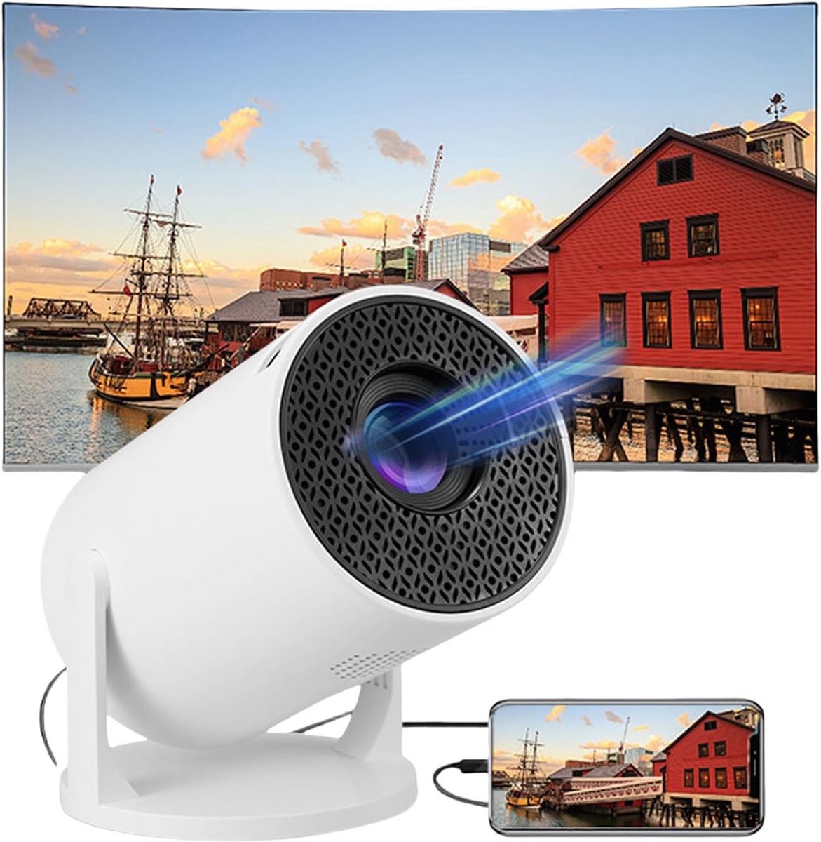 Mini Projector - Draagbare Beamer - Thuisbioscoop Creëren - Android 12.0 Smart - 180 inch Beeld - Wit