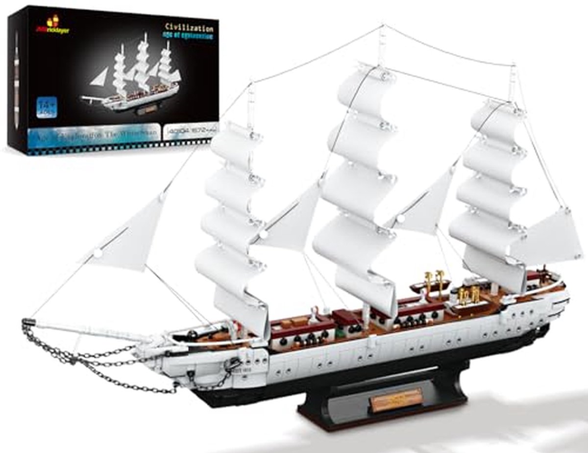 Bouwstenen Schip - Modelbouw Set - Creatief Spelen - Gedetailleerd Ontwerp - 1672 Stuks - Wit