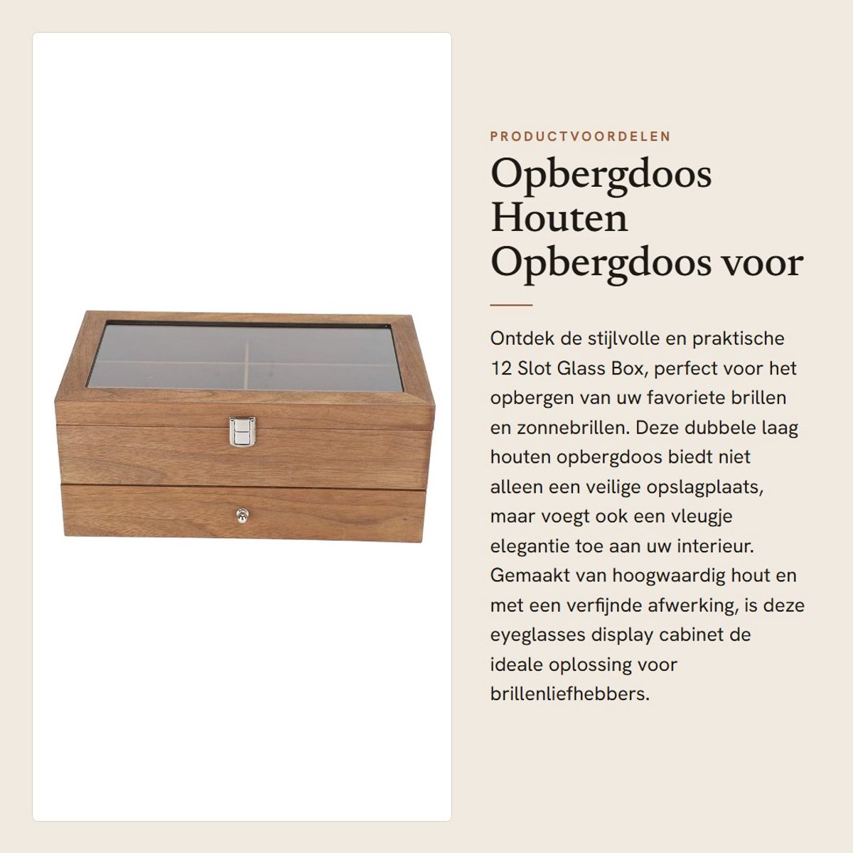 Dailygoods- Brilhouder 12 Slots - Dubbele Laag Houten Opbergdoos - Brilstandaard - Brilhouder voor Auto - Antislip - Decoratieve Opbergbox - Brilenkast