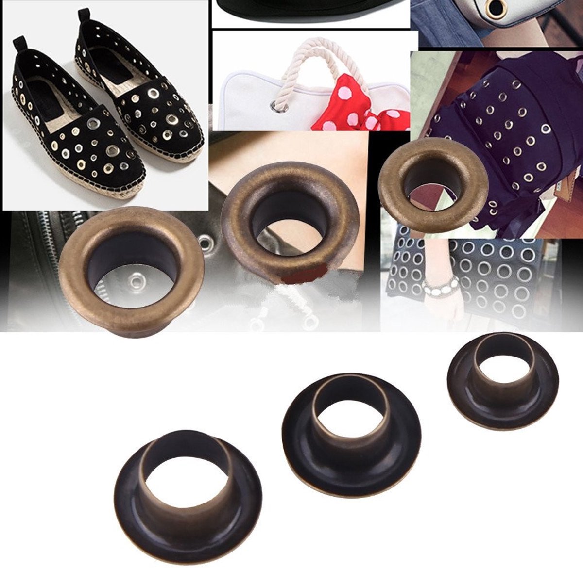 Solidchoice - Dailygoody - Antiek Messing Brons Grommets - Kleding en Lederwerk - Ronde Oogjes - 8mm - 100 Sets - Voor Canvas en Banners