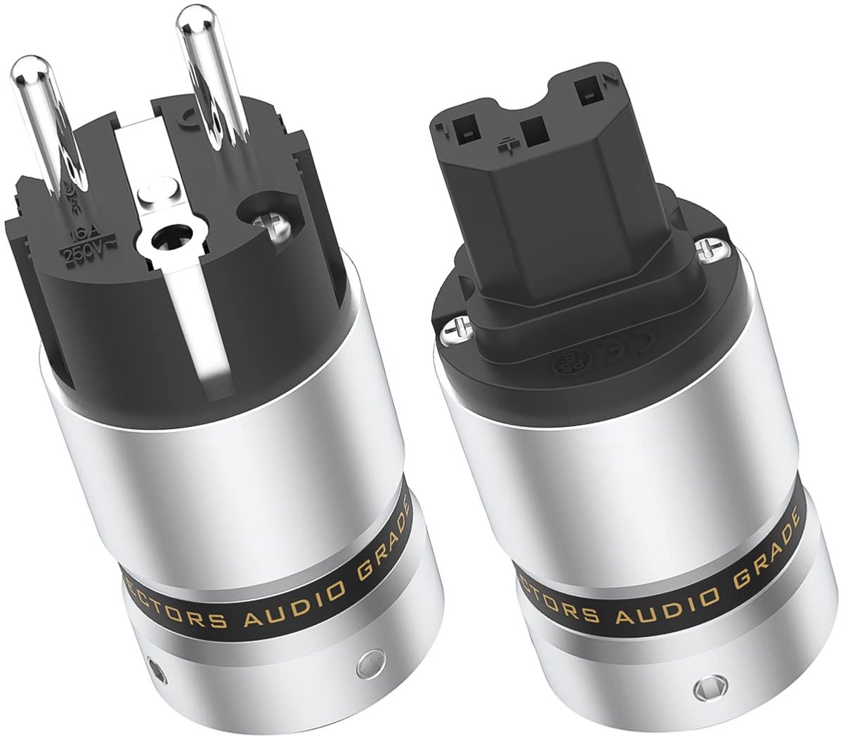 Hifi Stekkers - Netsnoer Stekkers - Audio Apparatuur - Gerhodineerde Contacten - Tot 18 mm Kabel - Aluminium
