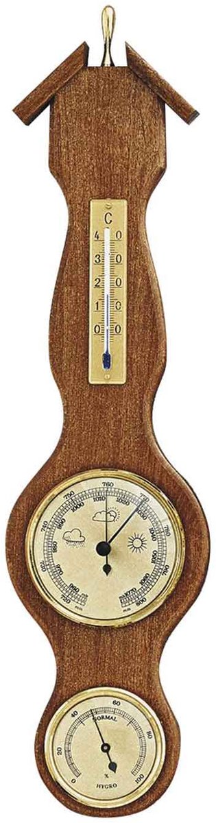 Weerstation Barometer Thermometer - Weerindicator Hygrometer - Weersvoorspelling Thuis - Behuizing Van Eikenhout - 440 x 115 mm - Rustiek