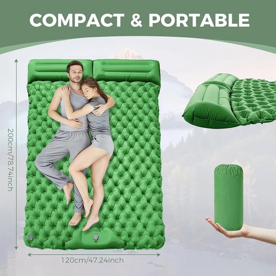 Stervia Slaapmat 2 Personen - Opblaasbare Slaapmat - Campingmat Opblaasbaar - Met Kussen - Ingebouwde Pomp - Groen - 120 × 200cm — afbeelding 5