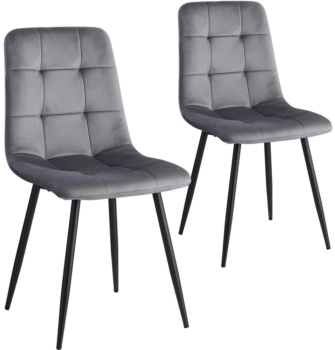 Questyr Eetkamerstoelen – Set van 2 – Fluweel – Grijs – Comfortabele Scandinavische Stoelen met Zachte Zitting & Houten Poten