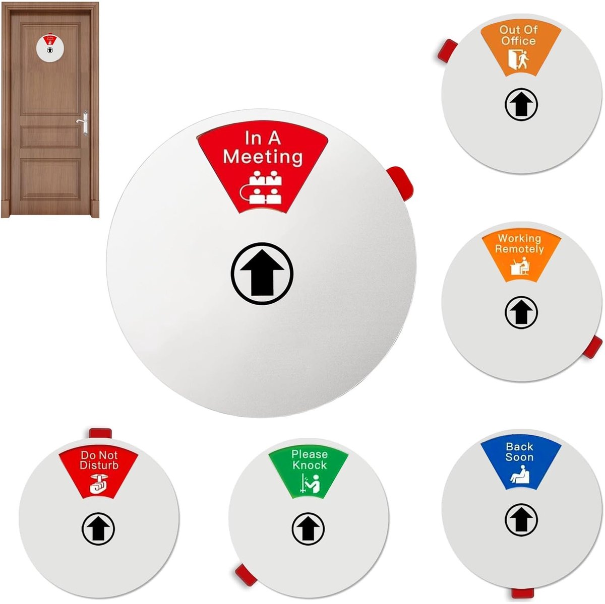 Dailygoods- Vergaderstatusbord 6-in-1 - Metaal - Niet Storen Bord - Statusindicator 15x15cm - Kantoor Toepassing - Duurzaam en Slijtvaste Opdruk - Deurbord