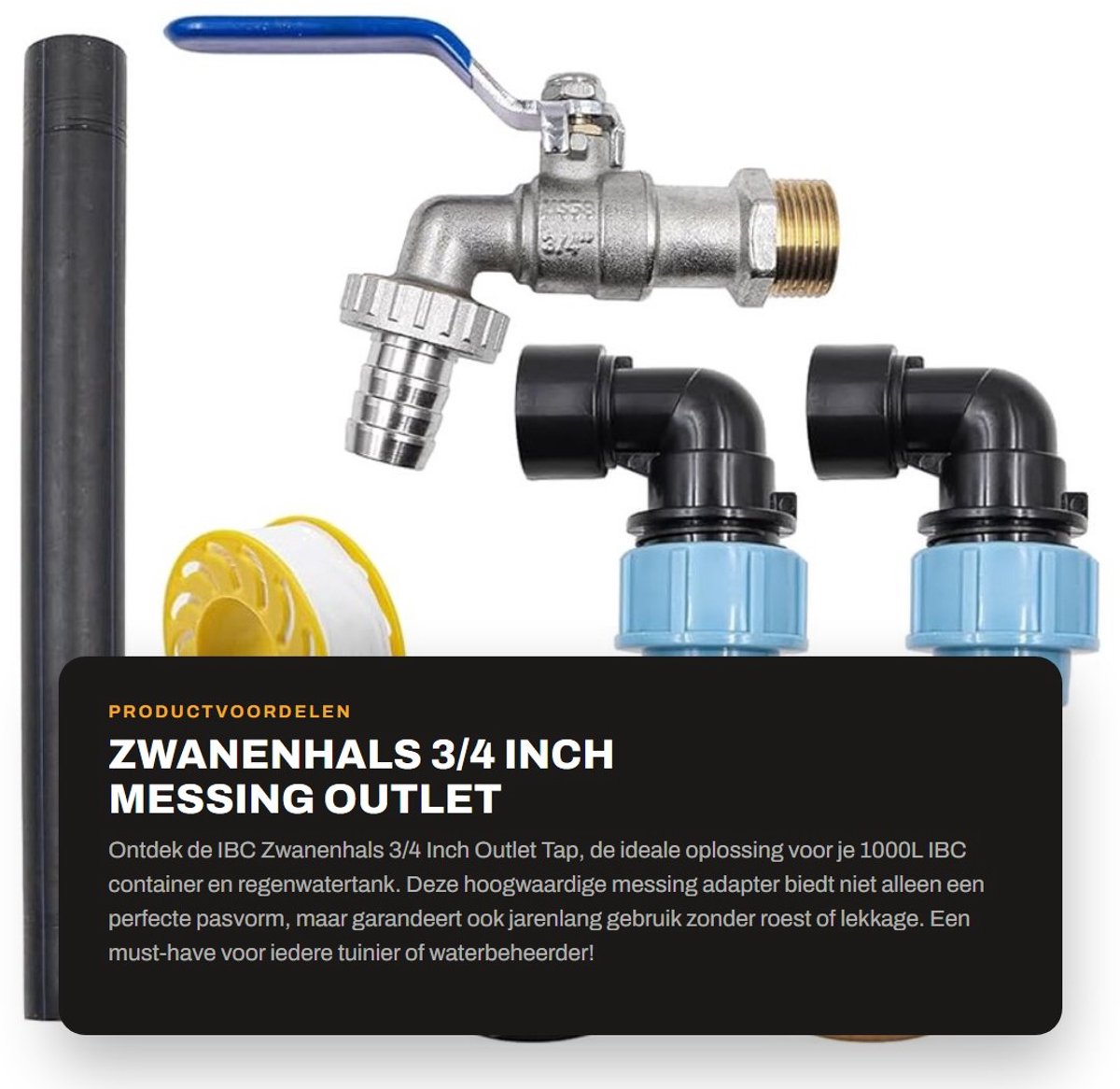 Dailygoods Zwanenhals 3/4 Inch - Messing Outlet Tap - Duurzaam en roestbestendig - Geschikt voor 1000L Container - Perfect voor regenwaterta...