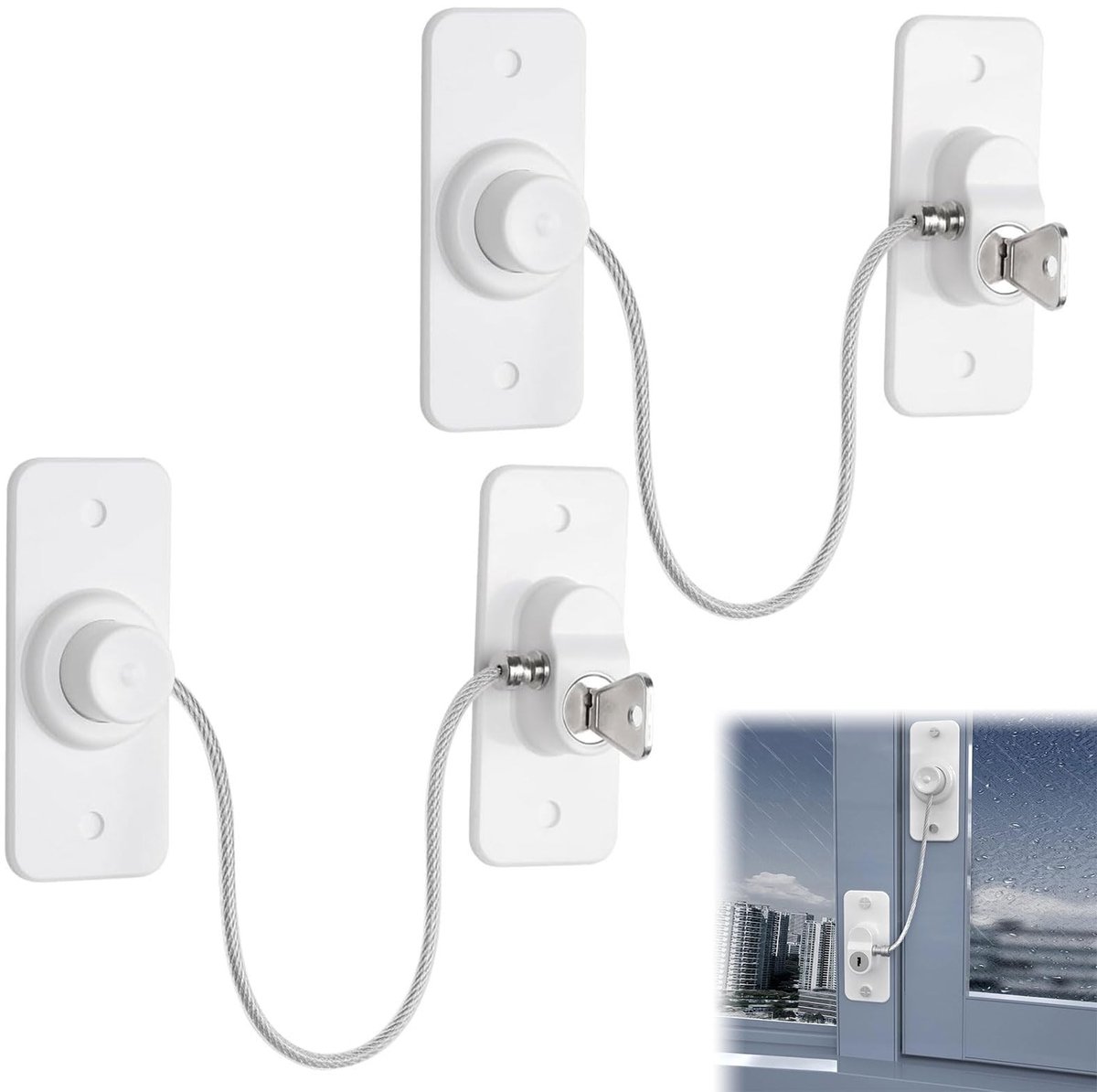 Dailygoods- Raambeveiliging zonder boren - Kinderbeveiliging voor ramen - Koelkastslot - Beveiliging voor koelkasten - Beveiliging voor wasmachines - Wit - Kinderslot