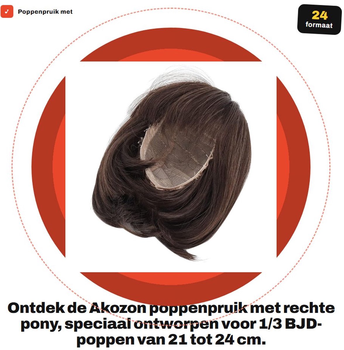 Dailygoods- Poppenpruik Rechte Pony - Schouderlengte Haar - Zachte Vezel - Hoge Temperatuurvezel - Geschikt voor 1/3 BJD - Natuurlijke Uiterstraling