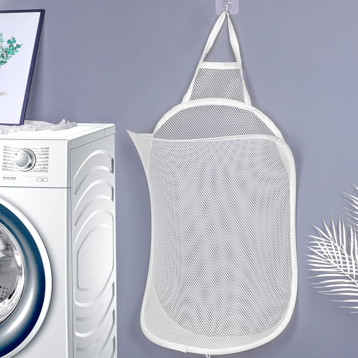 Dailygoods- Wasmand met Handvatten - Opvouwbare Wasmand - Grote Capaciteit - Wasmand met Mesh - Wandbeugel - Ruimtebesparend 59x37cm