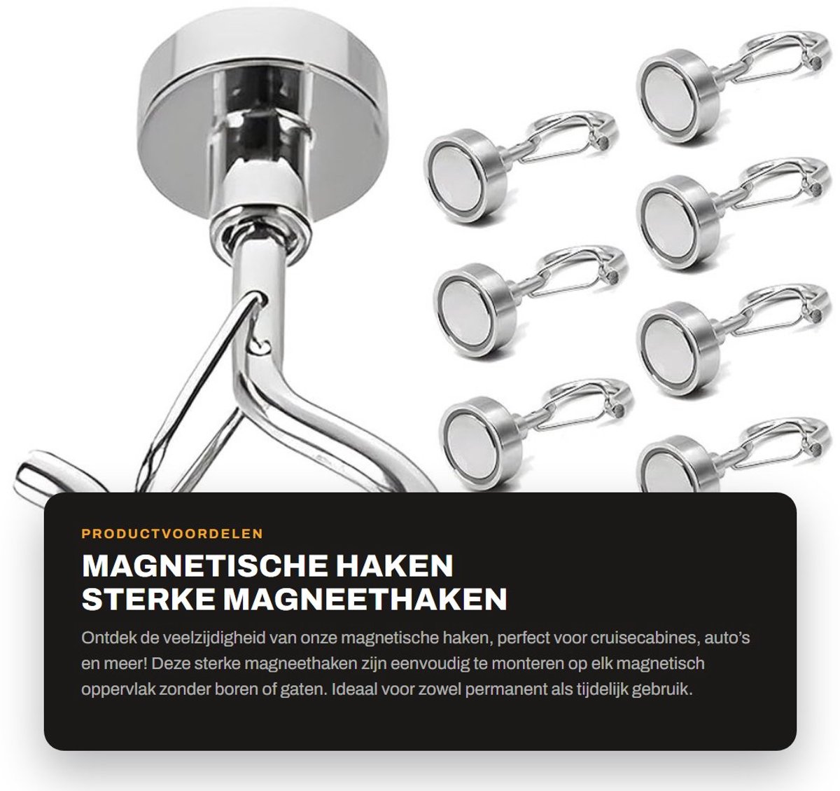Dailygoods- Magnetische Haken 12,0 kg - Heavy Duty Q-haken - Antislip - Multifunctioneel - Voor Keuken/Garage - Eenvoudig te Monteren - Magnetische Ophanghaken