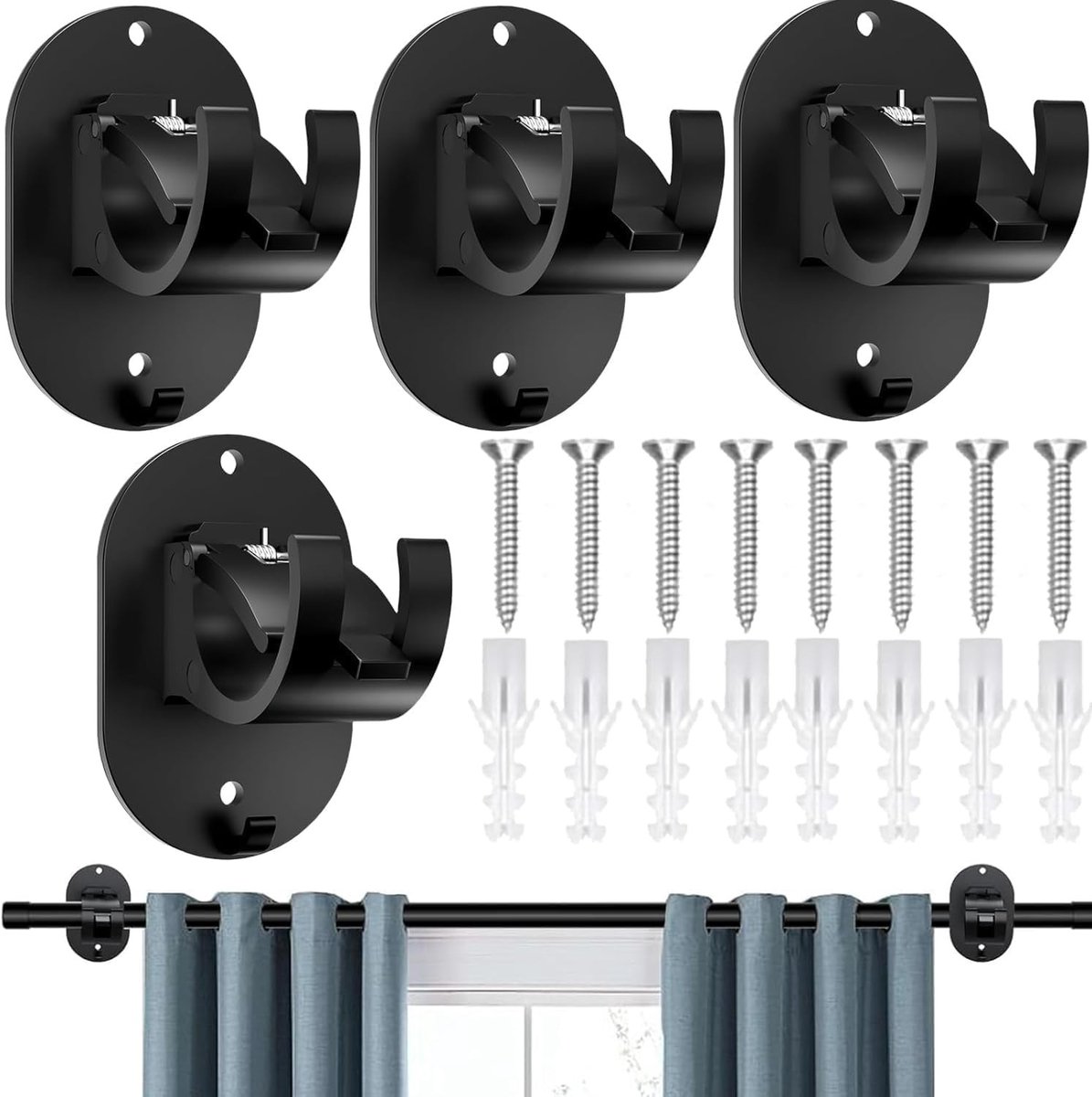 Dailygoods- Gordijnhaken zonder boren - Zelfklevende Houder - ABS Kleefhaken - Gordijnroede - 4 Stuks - Voor Woonkamer/Slaapkamer
