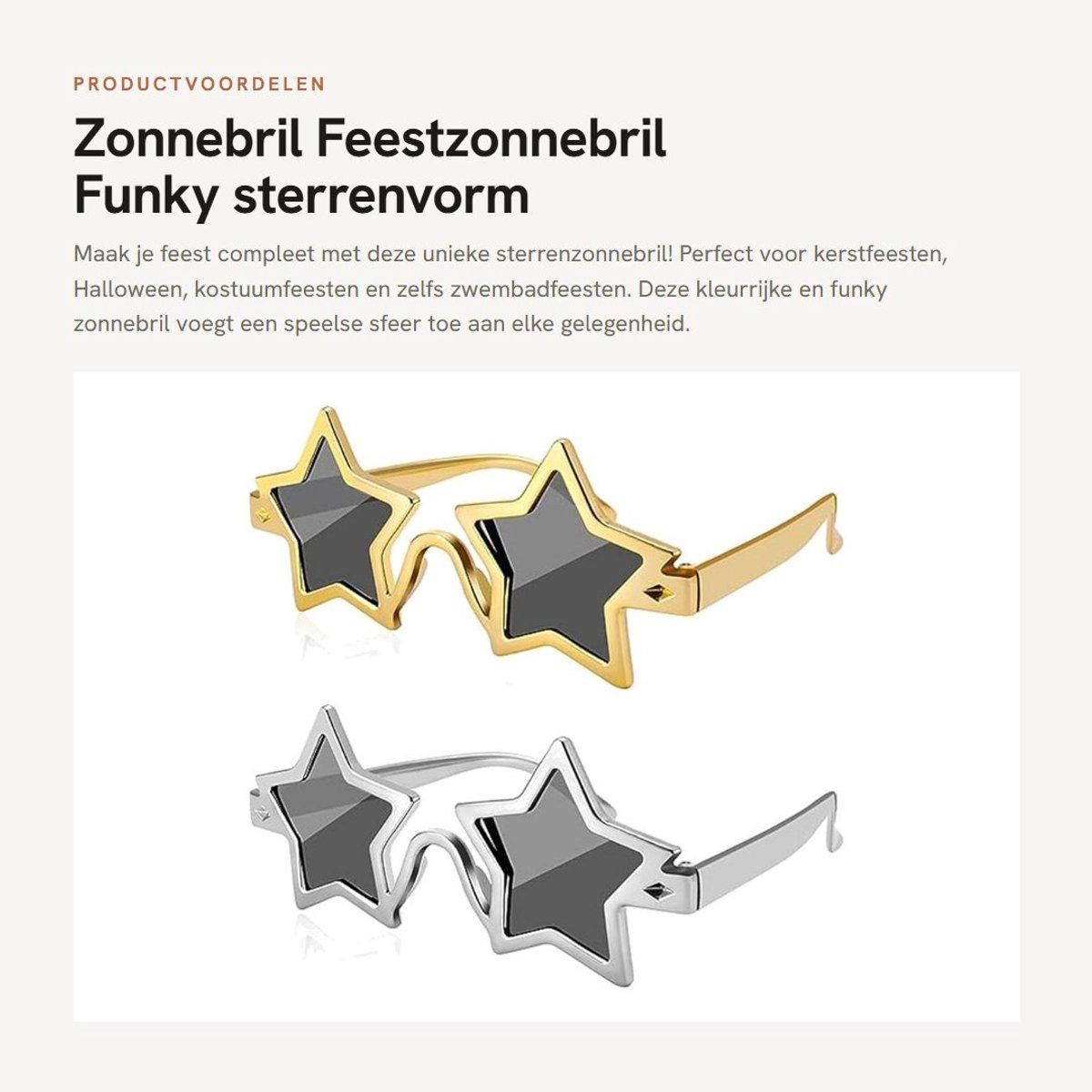 Dailygoods- Zonnebril 2 stuks - Sterrenzonnebril - Feestzonnebril - Kostuumzonnebril - Grappige zonnebril - Goud/zilver kleur glazen