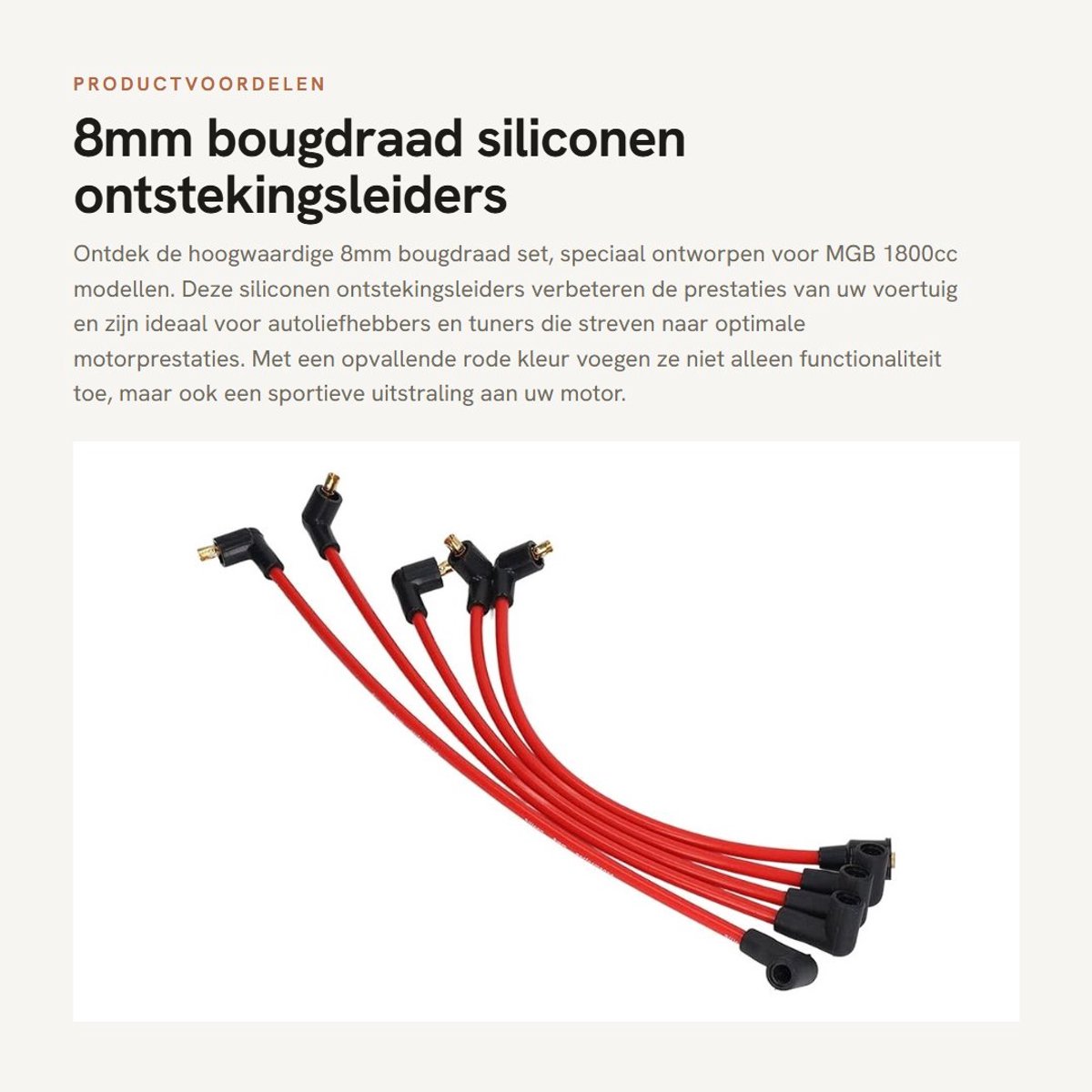 Dailygoods- Ontstekingsleiders 8mm - Bougiekabels - Rood - Geschikt voor MGB 1800cc - 5 Stuks - Hoogwaardige kwaliteit