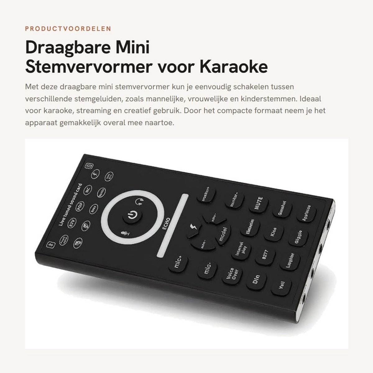 Dailygoods- Stemvervormer Draagbaar Mini - Handmicrofoon - Geluidsverfraaiing - Karaoke-functie - Fijnafstemming - Verscheidenheid aan geluidseffecten - Geluidswisselaar