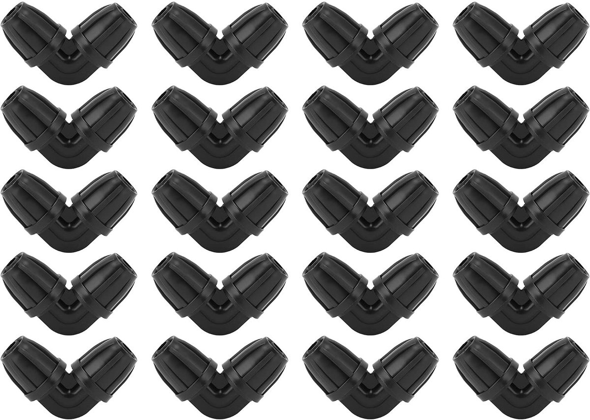 Dailygoods- Irrigatiefittingen 20 Stuks - Elleboog Connectoren - Tuinslang Adapter - ABS Materiaal - 47x47mm - Geschikt voor Druppelsysteem - Tuinconnector