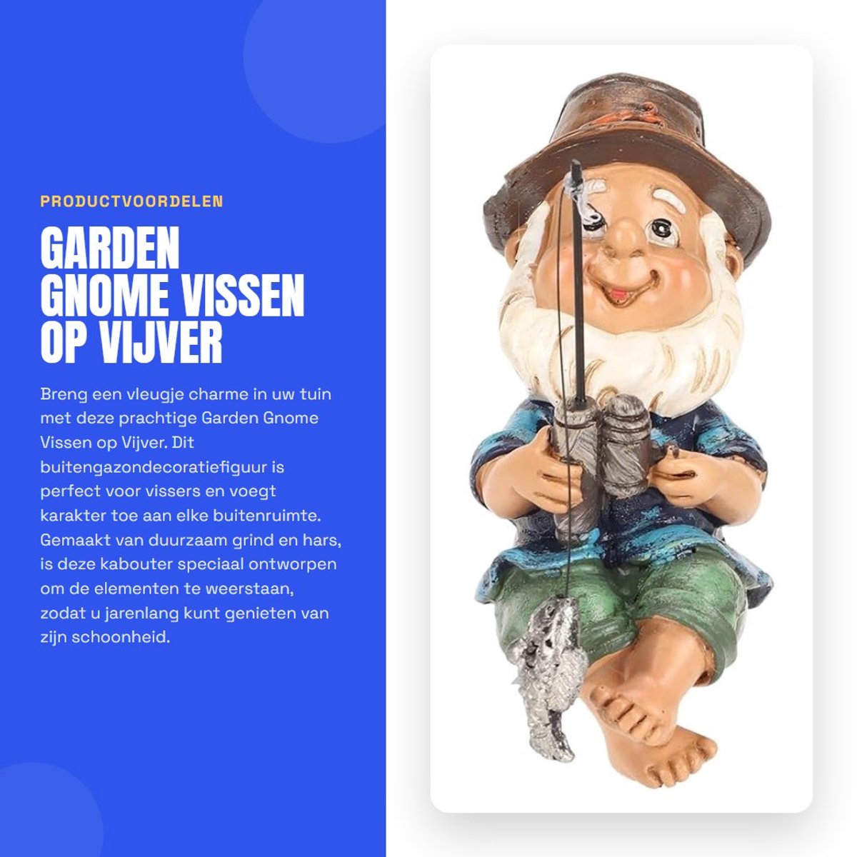 Dailygoods- Tuinkabouter Vissend - Tuinbeelden voor Buiten - Tuindecoratie - UV-bestendig - Duurzaam - Grappig Ontwerp
