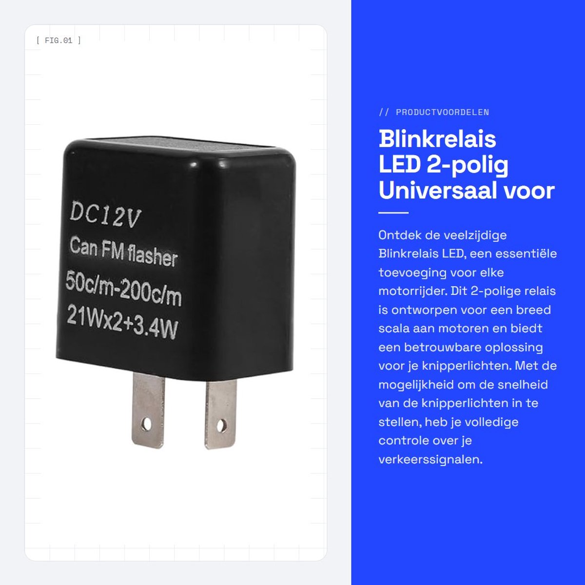 Dailygoods - Blinkrelais LED - 2-polig - Universaal voor Motorrijders - 12V - Instelbare snelheid - Veiligheidsfunctie - Geschikt voor motoren