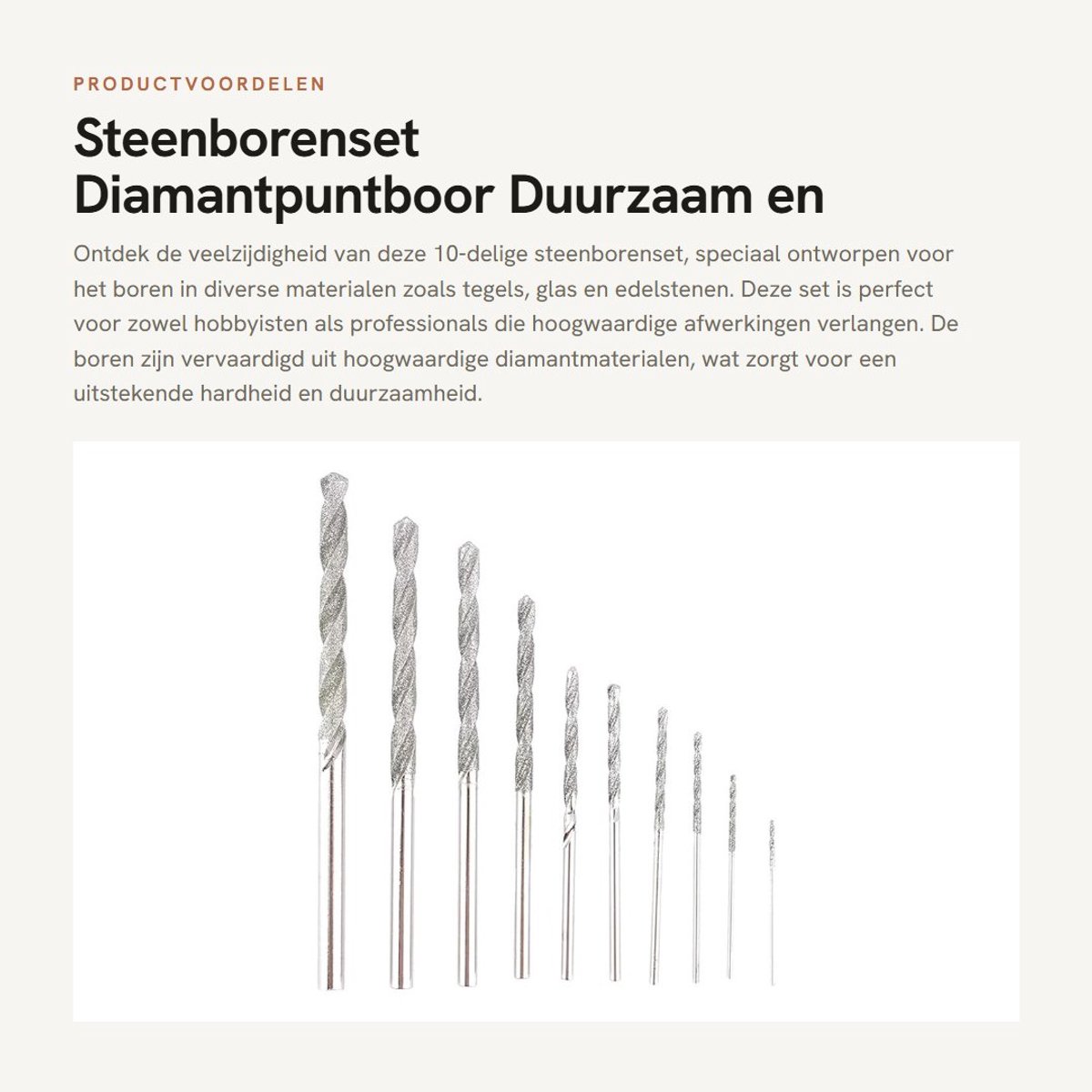 Dailygoods - Steenborenset - Diamantpuntboor - Duurzaam en sterk - 10-delige set - Voor tegelglastegelsieraden - Geschikt voor hobby en professioneel...