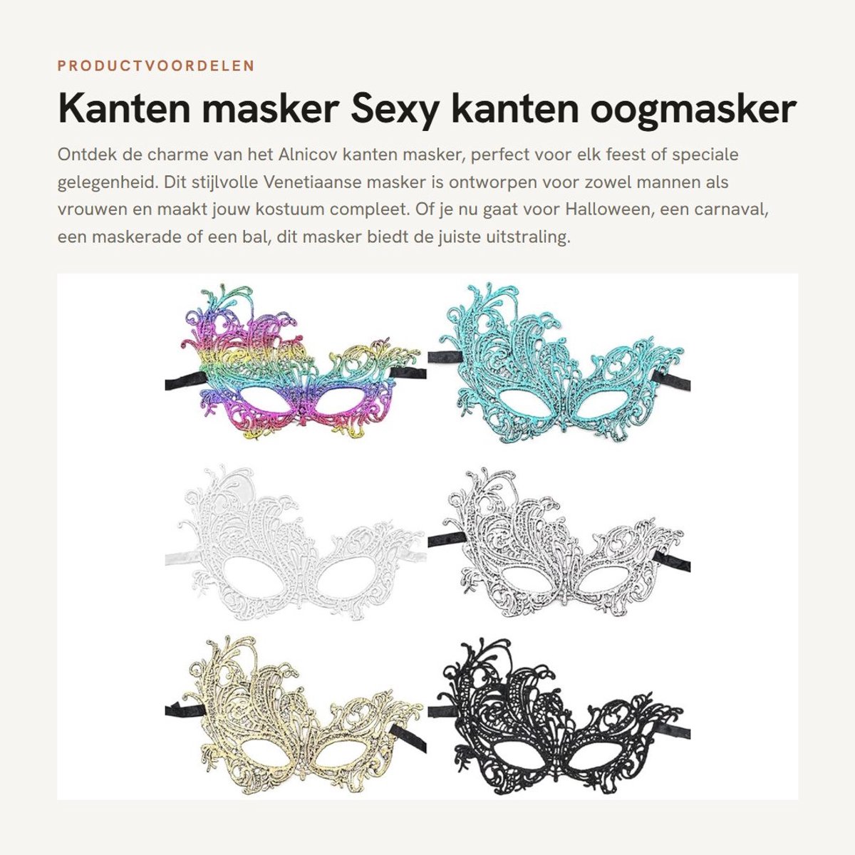 Dailygoods- Kanten Masker - 6 Stuks - Sexy Oogmasker - Venetiaans Masker - Kostuum Masker - Geschikt voor Carnaval - Comfortabel en Verstelbaar