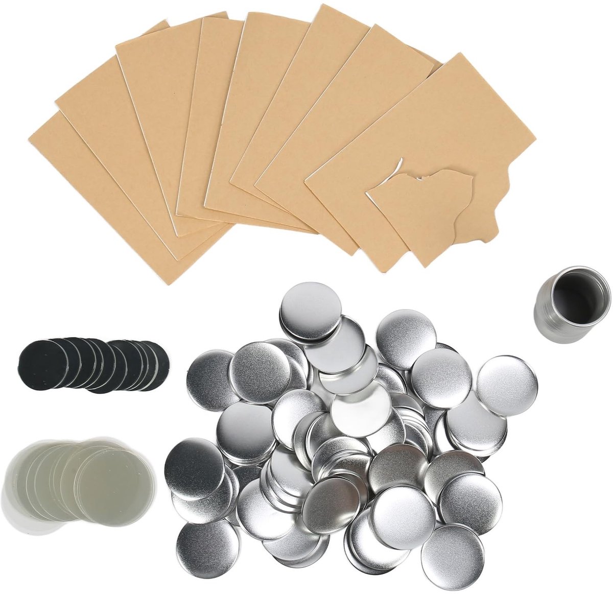 Dailygoods- Badge 100 Sets - Button Maker Benodigdheden - Ronde Knoppenonderdelen - Hoge Transmissie Film - Metalen Ringen - Herbruikbaar - Knop