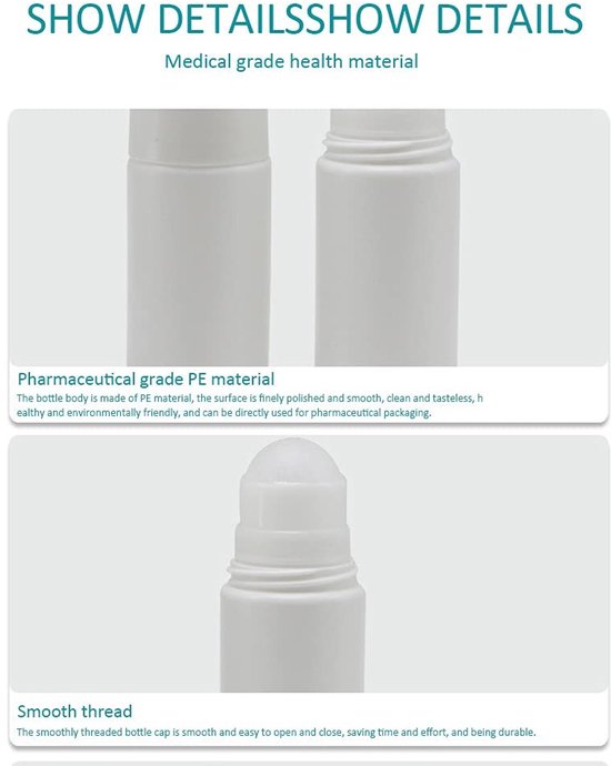 Dailygoods- Roll-on Fles 4 Stuks - 50 ml Navulbare Fles - Lekvrije Plastic Fles - Lichtgewicht en Draagbaar - Voor Geur en Aromatherapie - Roll-on Bottle van Dailygoods — afbeelding 4