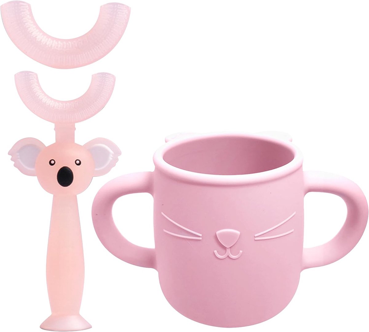 Kinder Tandenborstel Set - Siliconen Poetsen - Tandenpoetsen Leren - U-vormige Borstelkop - 2-12 Jaar - Roze
