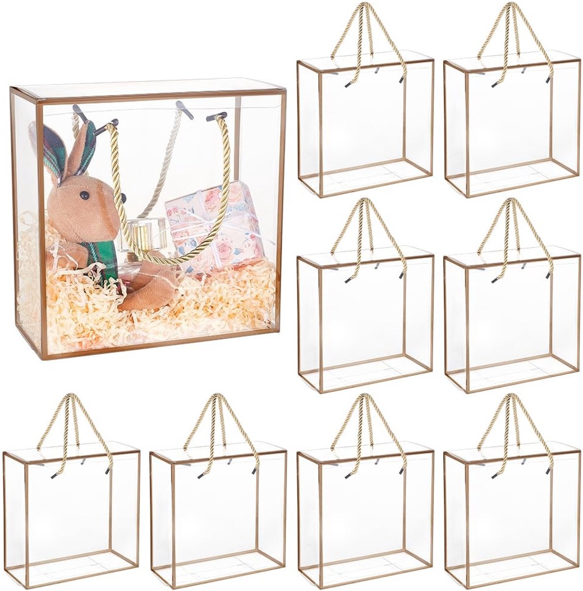Dailygoods- Geschenkdoos 10 stuks - 20x20x9 cm - Traktatiegeschenkdozen - Gouden rand - Handvat - Gunstendoos voor Moederdag - Cadeauverpakking