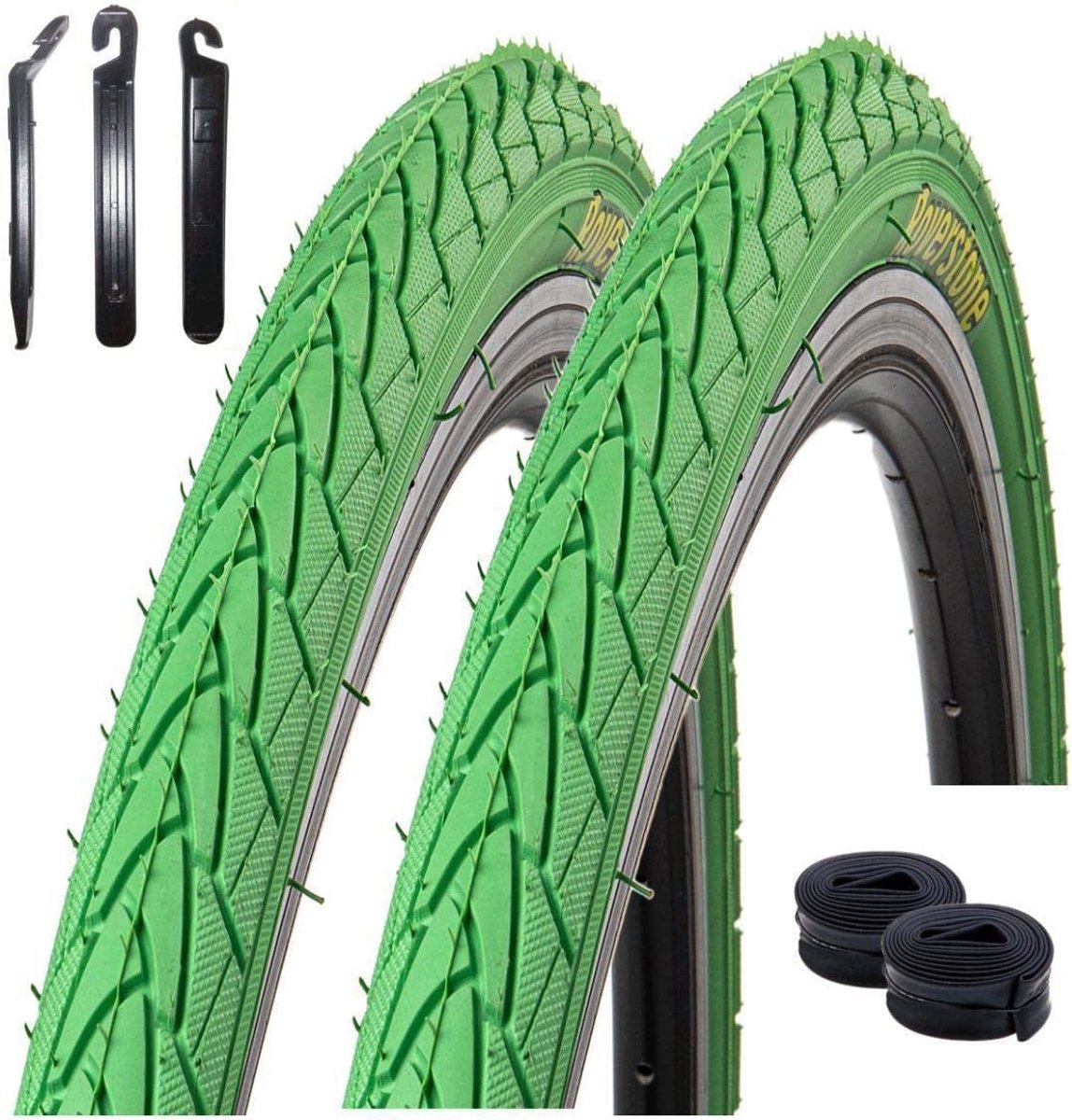 Fietsbanden Set - Banden Binnenbanden - Veilig Fietsen - Inclusief Bandenlichter - 28 x 1.4 Inch - Groen