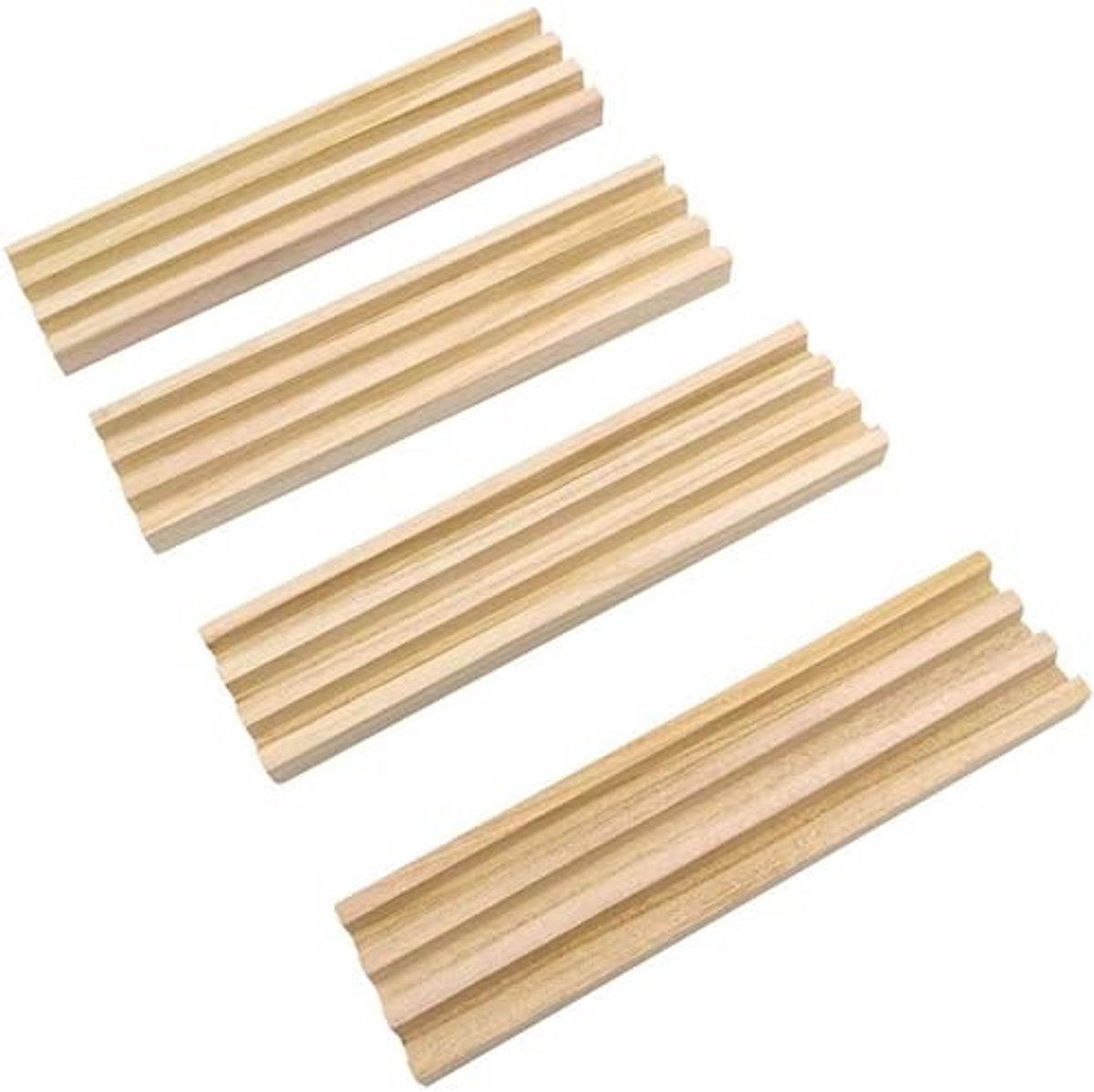 Houten Domino Rekken - Dienbladen Spel - Domino Spelen - Schuine Sleuven - Set van 4 - Houtkleur