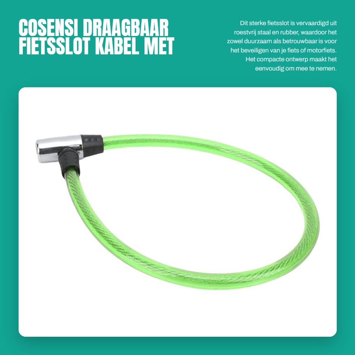 Dailygoods- Fietsslot Kabel - Draagbaar Beveiliging - Fietsslot met Sleutel - Rubber/Roestvrij Staal - 2 Sleutels - Eenvoudige Bediening - Beveiligingsslot