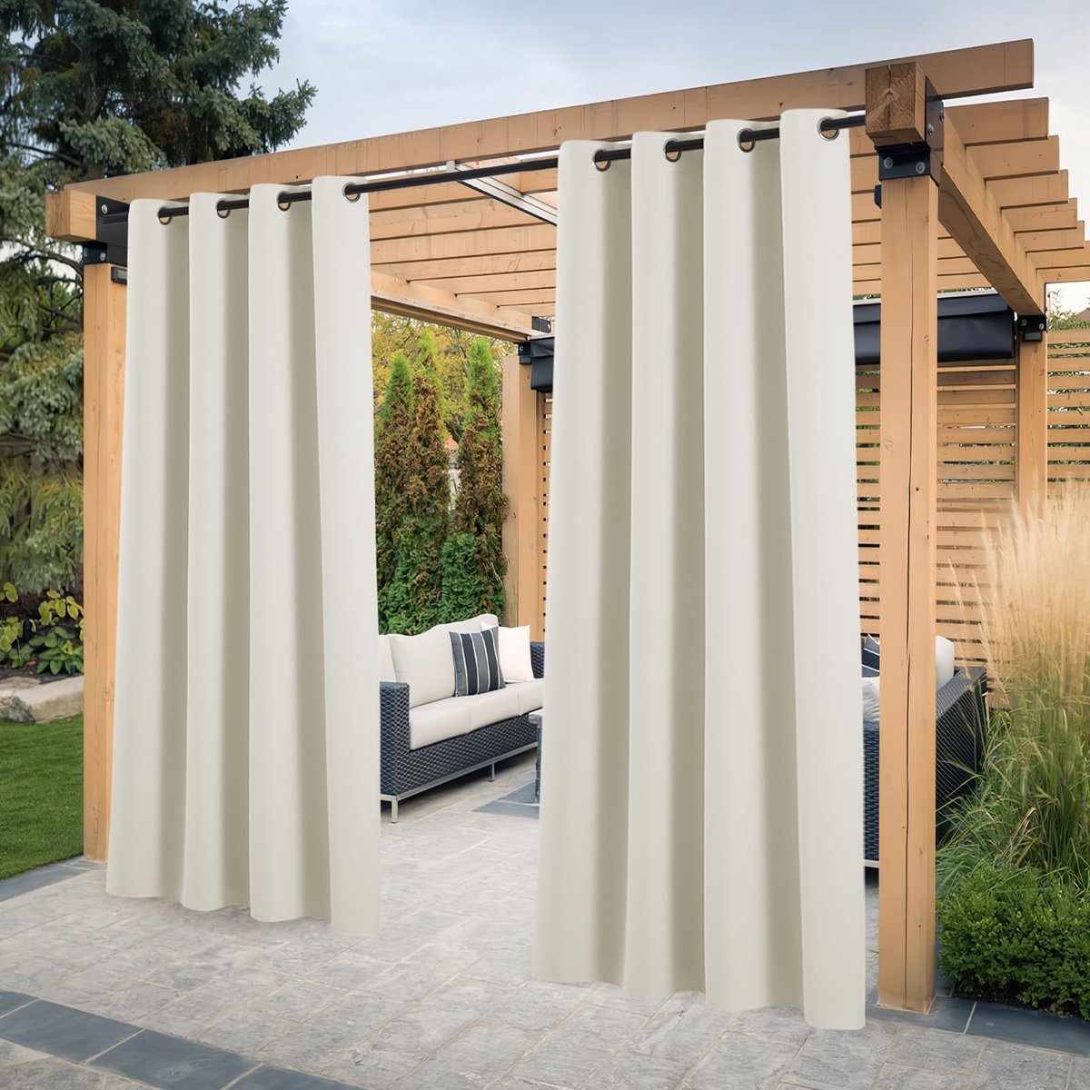 Terrasgordijnen - Set van 2 - Weerbestendige buitengordijnen - H 213 x B 132 cm - Klittenband - Buitengordijnen - Zonwerende verduisteringsg