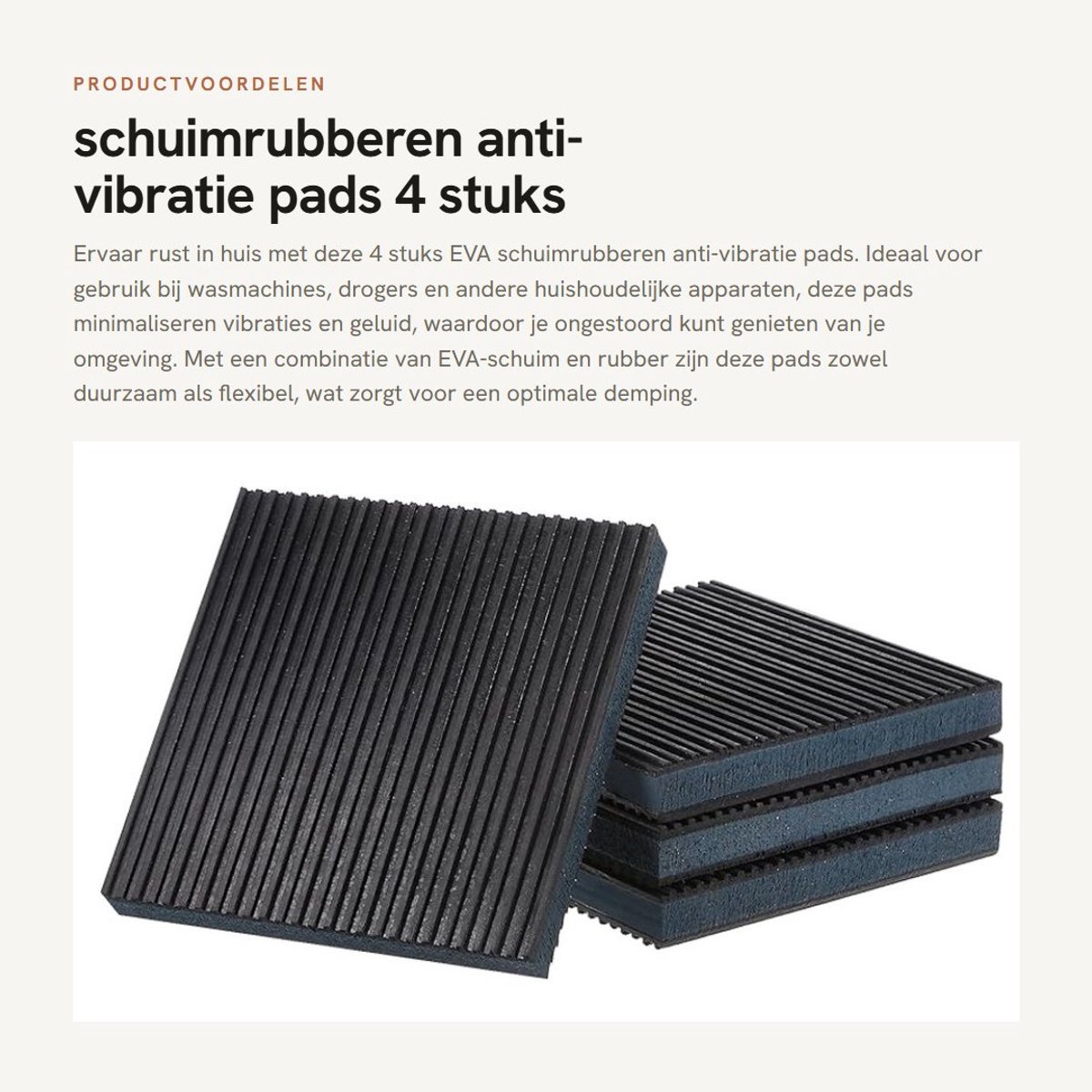 Dailygoods- Anti-vibratie Pads - 4 Stuks - EVA Schuimrubber - Antislip - Geluidsreductie - Olie- en Weerbestendig - 15,2 cm x 15,2 cm x 2,2 cm - Vibratieisolatie