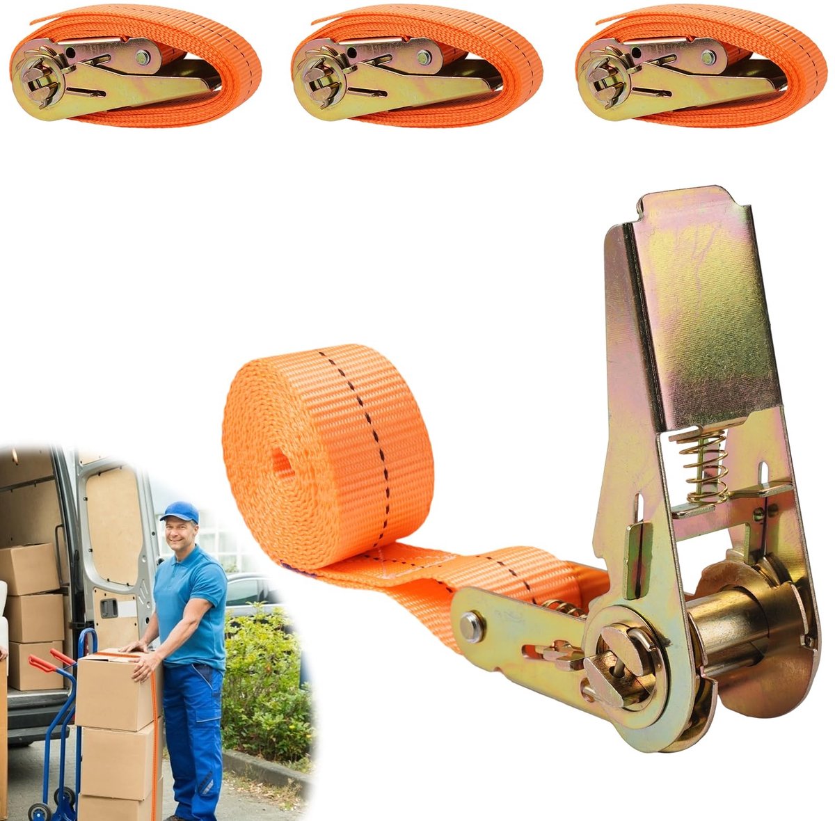Dailygoods- Sjorbanden 2 m - 4 Stuks - Verstelbare Spanbanden - Ratelontwerp - Robuuste Bevestigingsriemset - Belastbaar tot 1 t - Spanband