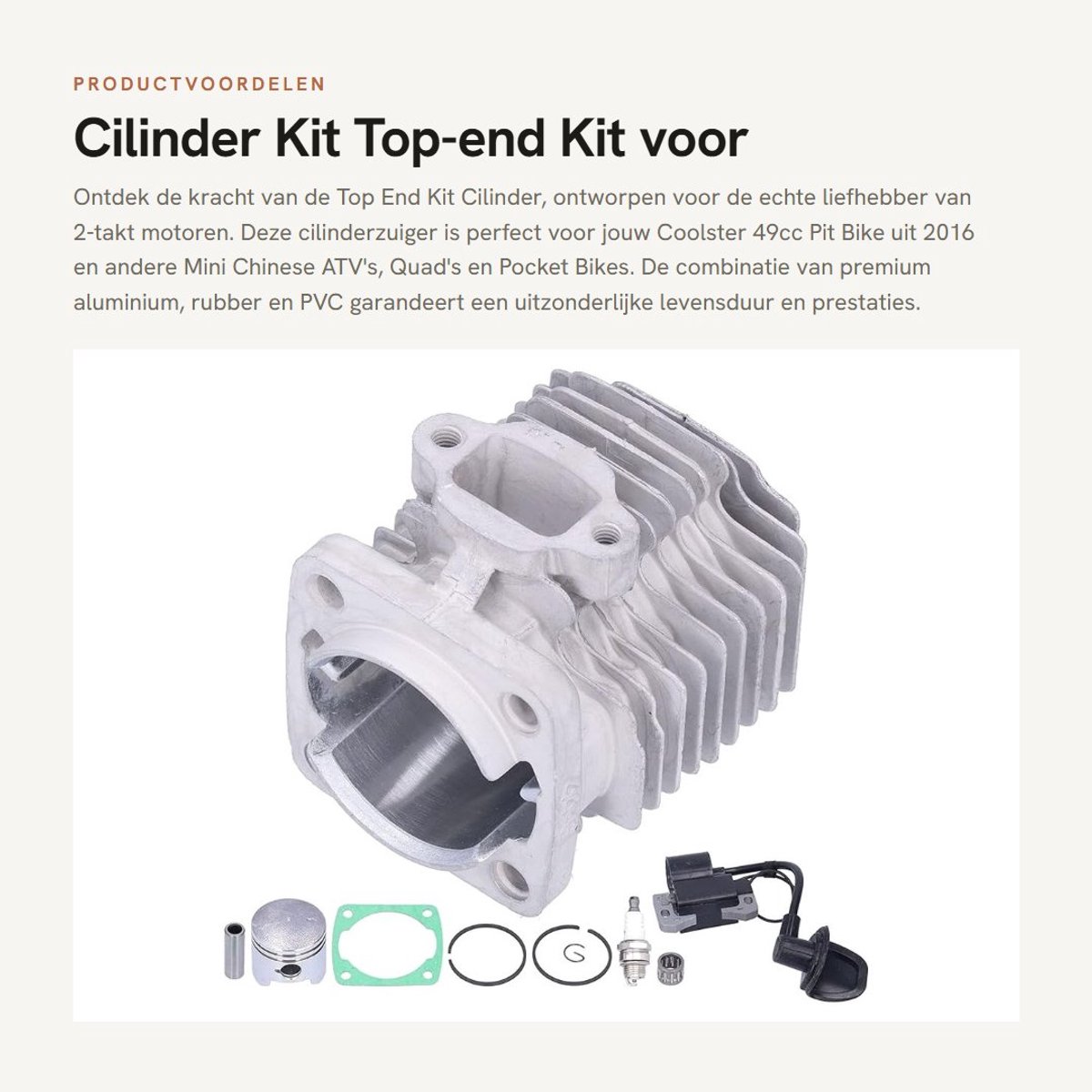 Dailygoods- Cilinderkit 44mm Aluminium - Cilinderzuiger - 2-takt 43cc/47cc/49cc - Mini ATV/Quad/Pocket Bike - Rubber/PVC - Betrouwbare afdichting - Zuigerkit