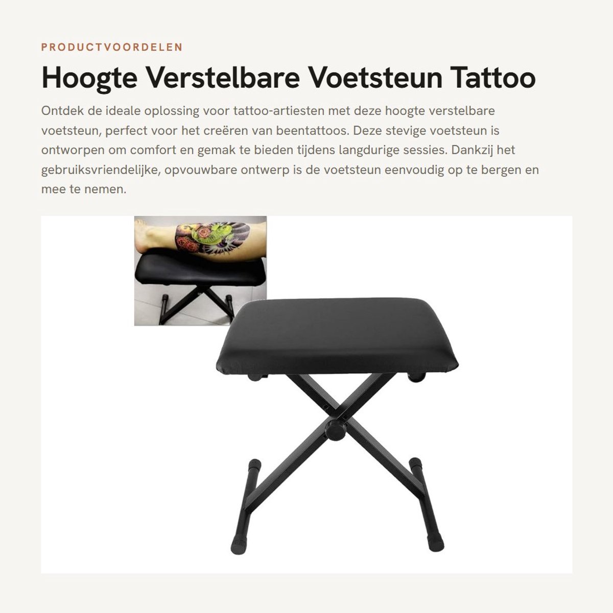 Dailygoods- Voetsteun Hoogte Verstelbaar - Tattoo Voetsteun - Schoonheidsvoetsteun - Opvouwbaar - Draagvermogen 150 kg - Comfortabel Kussen - Tattoo Kruk