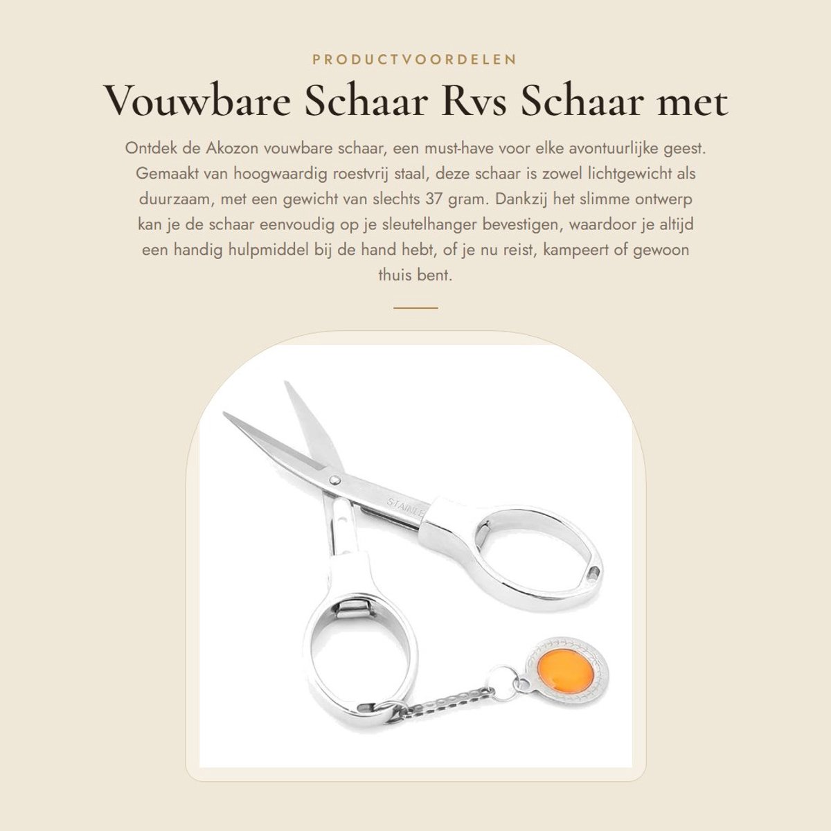 Dailygoods- Vouwschaar Vouwbaar - Roestvrij Staal - Sleutelhanger - Lichtgewicht - 9,5 x 5 cm - 37 g - Knipschaar