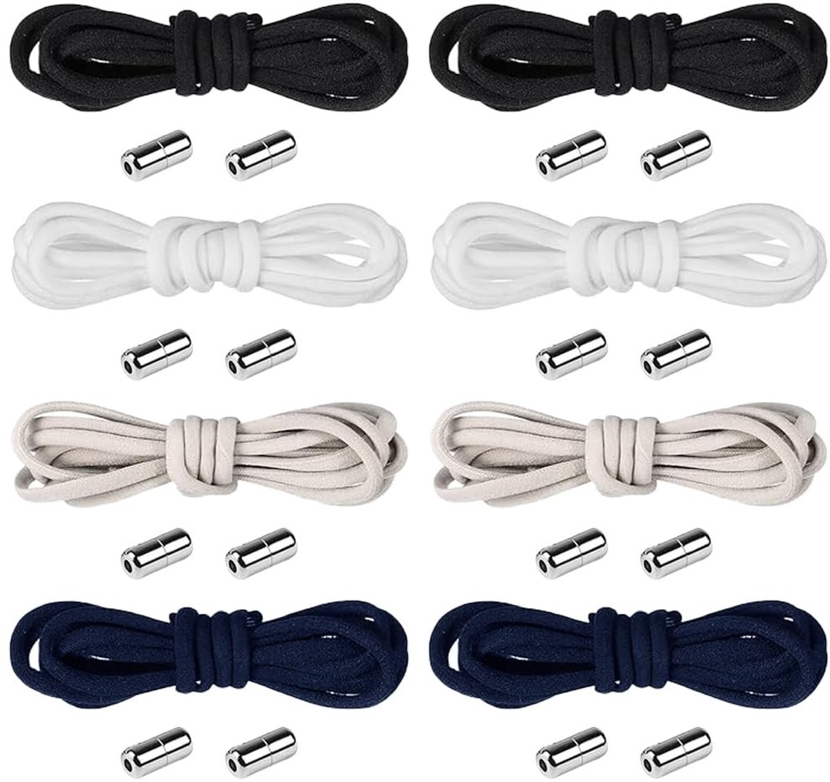 Dailygoods- Veters 100 cm - Elastische Veters zonder Strikken - Metalen Gespen - 8 Paar - Voor Volwassenen/Kinderschoenen - Meerkleurig - Schoenveters