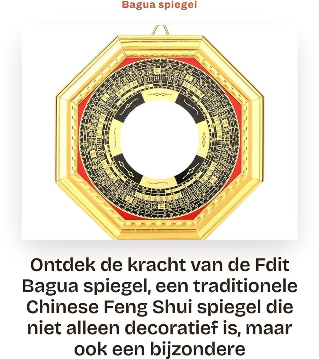 Dailygoods- Bagua Spiegel Convex - Traditionele Chinese Feng Shui - Concave Spiegel - Amulet Bescherming - 13,5 cm - Trigrammen Chien/Kun