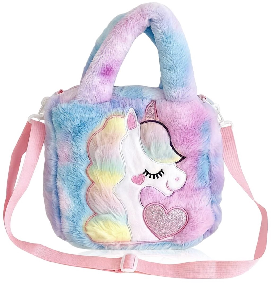 Dailygoods- Eenhoorn Schoudertas - Verstelbare Schouderriem - Pluche Handtas - Geborduurde Koerierstas - Geschikt voor Kinderen - Duurzaam Materiaal - Kindertas