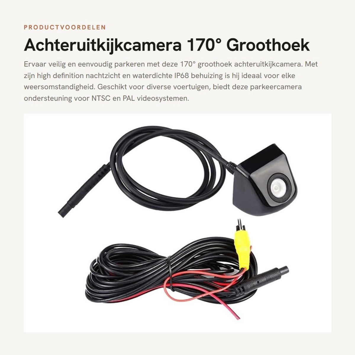 Dailygoods- Achteruitkijkcamera 170° groothoek - HD/Nachtzicht - Waterdicht IP67 - Kunststof/Metaal - Ondersteunt NTSC/PAL - 12V/60mA - Achteruitrijcamera