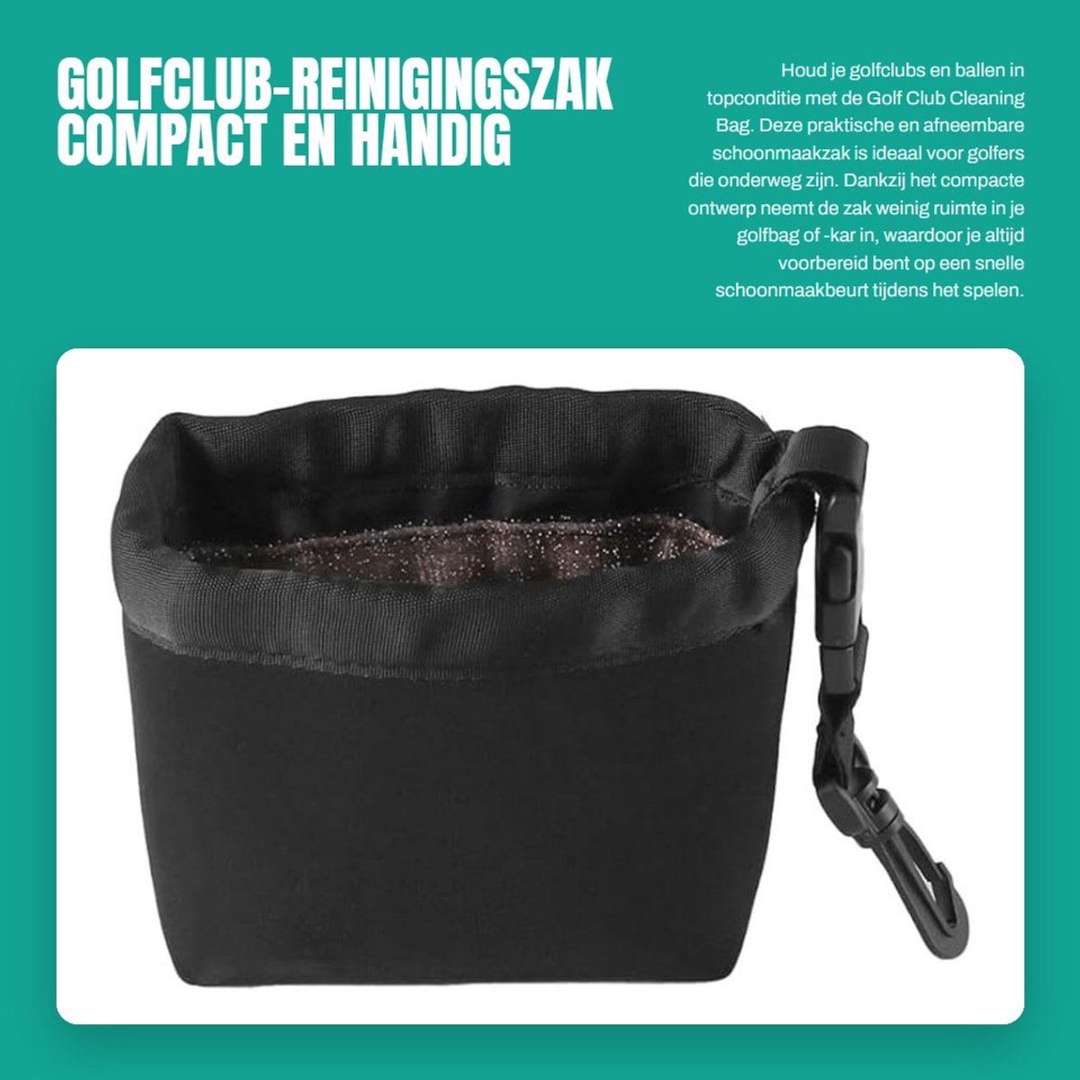 Dailygoods- Golfclub-reinigingszak Draagbaar - Golfbalreinigingszak - Afneembare Reinigingszak - Nylon - 16x8x13,5 cm - Handig voor op de baan