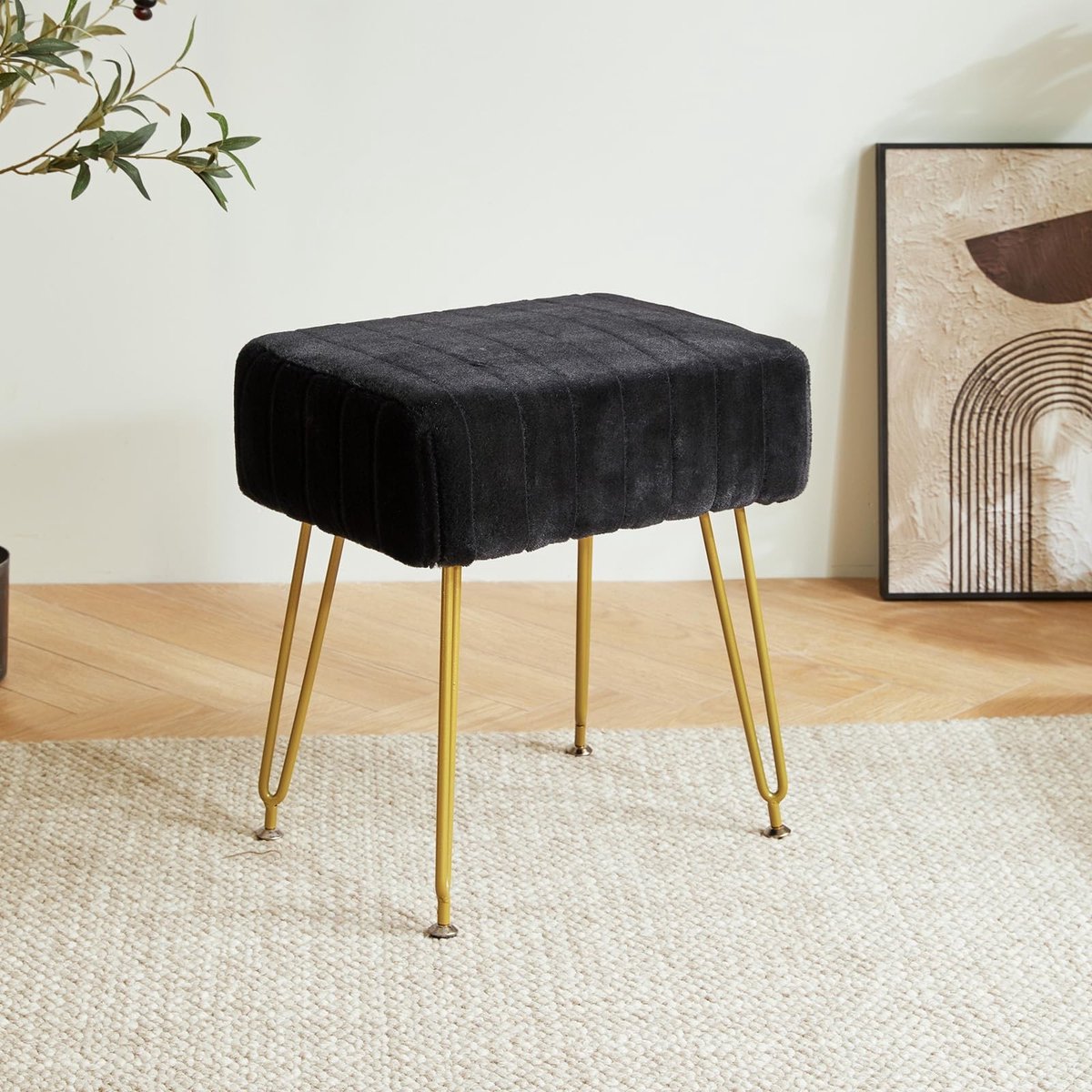 Dailygoods- Voetensteun Fluwelen Ottomaanse Kruk - Bijzettafel - Make-upkruk - Poef Bankkruk - Stalen Poten - Stevige Basis