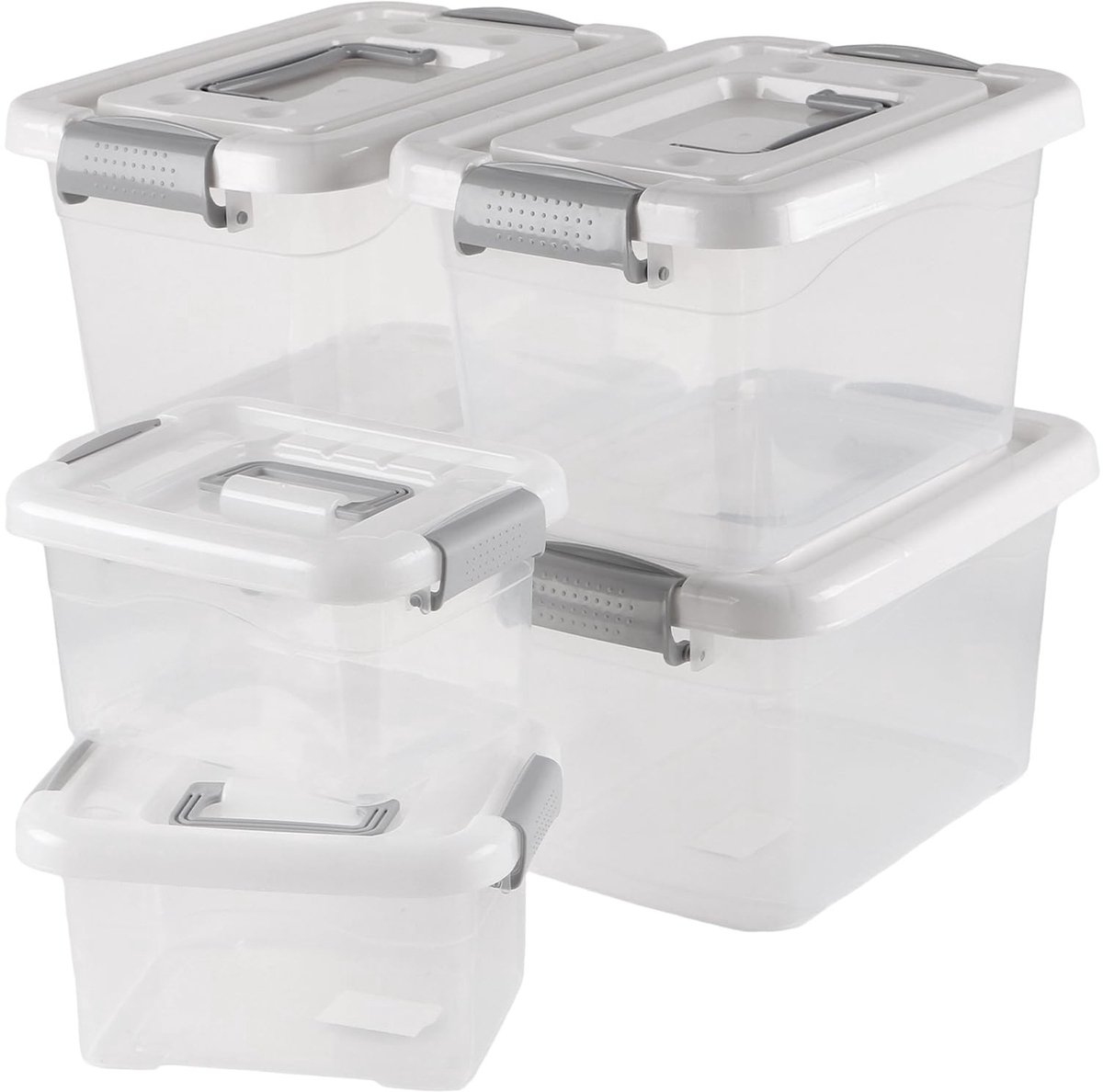 Dailygoods- Opbergdozen 6 stuks - Stapelbaar - Transparant plastic met deksel - Ergonomische handgrepen - Voor woonkamer/slaapkamer/garage - Ruimtebesparend - Opbergcontainers