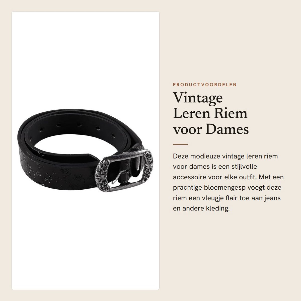 Dailygoods- Leren Riem Vintage - PU-leer - Bloemengesp - 105 cm - Zacht en Comfortabel - Geschikt voor Feesten en Dagelijks Gebruik - Jeansriem