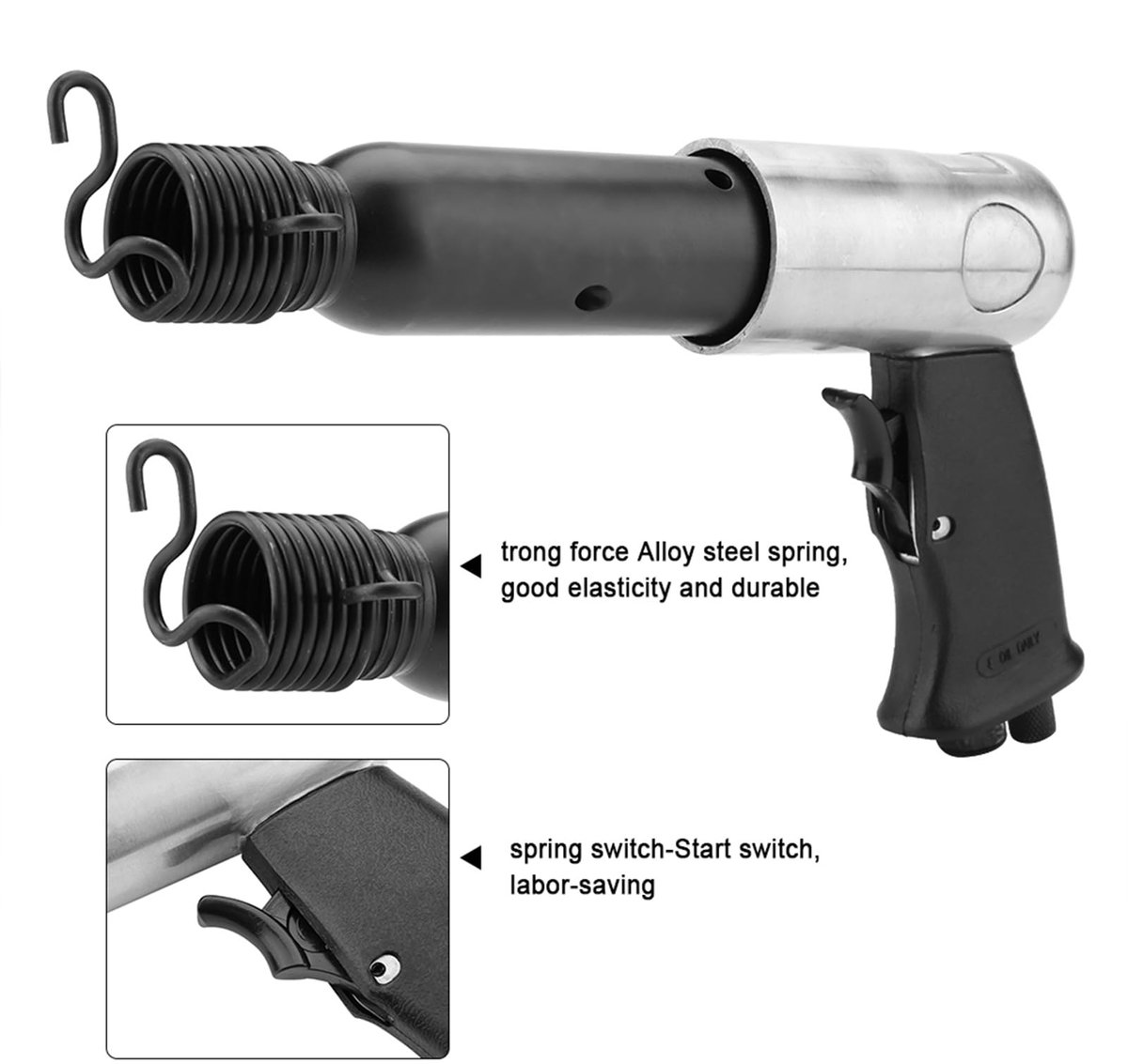 Dailygoods- Luchthamer 250 mm - Slijtvast Ontwerp - Pneumatische Hamer - Gereedschapsset met Beitel Bits - Geschikt voor Lassen - Grote Opslagcapaciteit