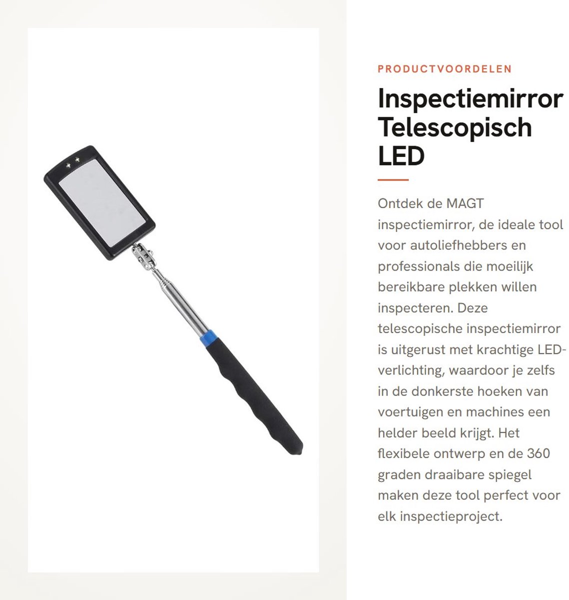 Dailygoods - Inspectiemirror - Telescopisch - LED verlichting - Flexibel en verstelbaar - Geschikt voor voertuigen - Zwart