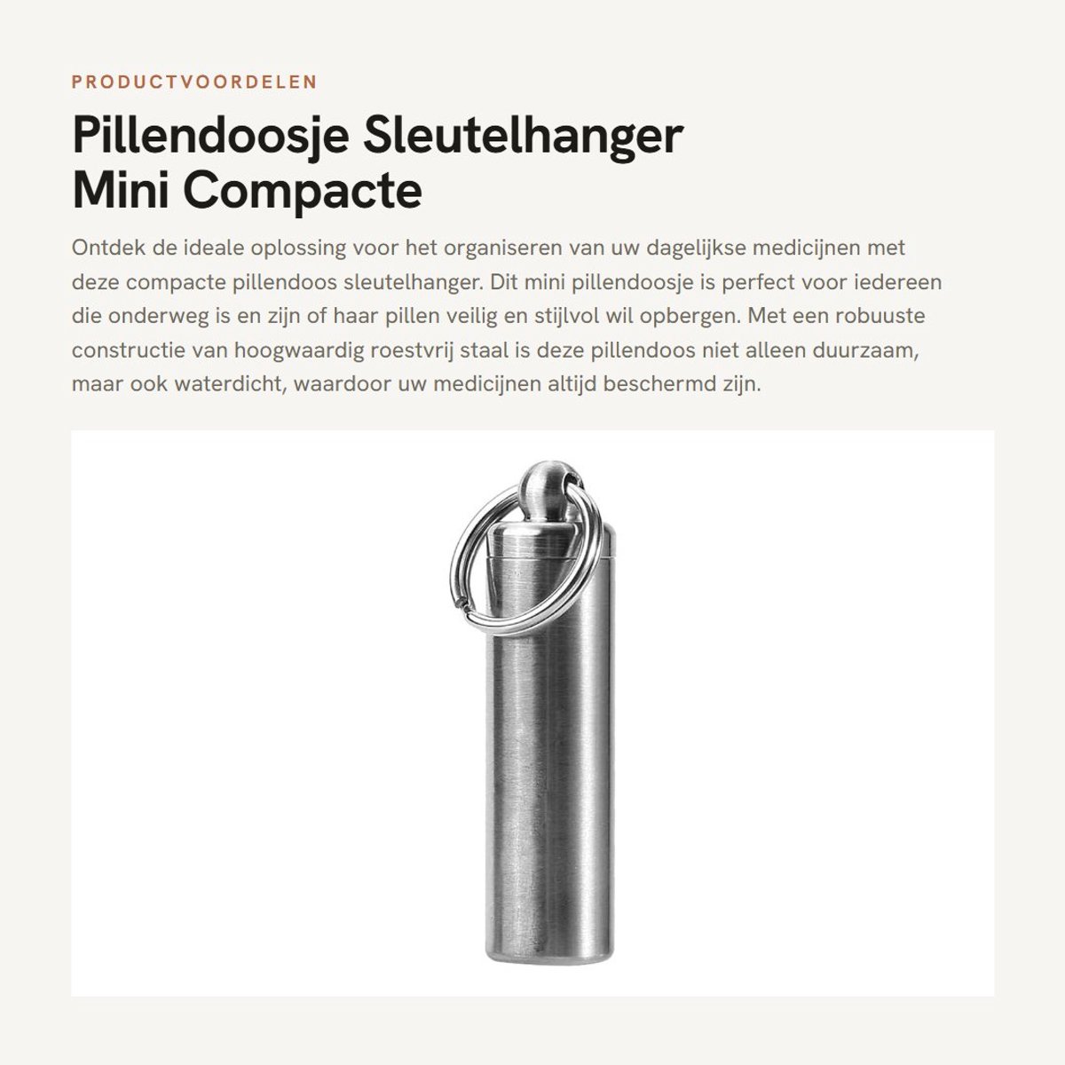 Dailygoods- Pillendoosje Sleutelhanger - Waterdicht - Roestvrij Staal - Compact - Duurzaam - Medicijnen Organizer - Medicijnhouder