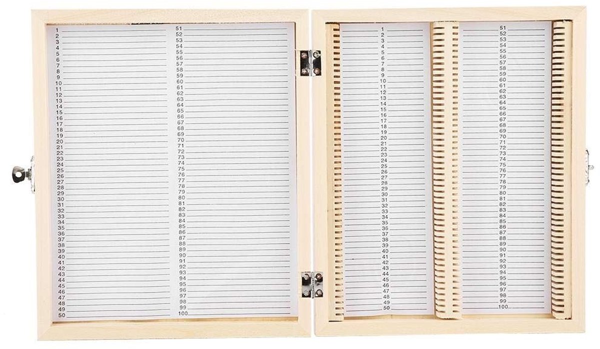 Dailygoods- Opbergdoos Hout voor Microscoopglaasjes - Opbergdoos met Slot - 100 Objectglaasjeshouder - 22,8x18,8x3,5 cm - Niet-giftig - Duurzaam en Praktisch - Diahouder