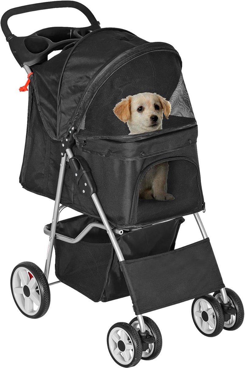 Huisdier Kinderwagen - Reisbuggy - Comfortabel Reizen - Opvouwbaar Ontwerp - Tot 16 kg - Zwart