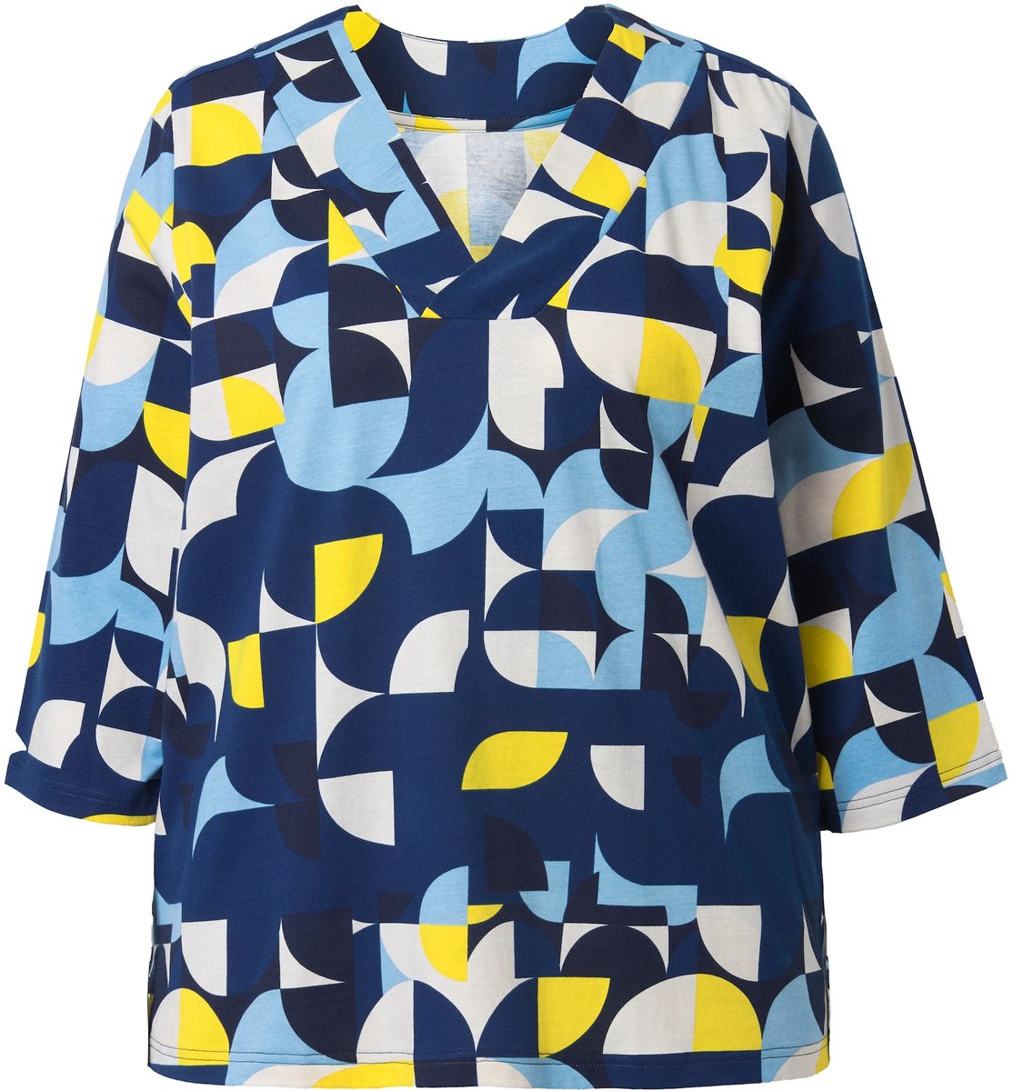 Ulla Popken - Dames - Longshirt A-lijn V-hals 3/4-mouwen - Universum - Maat 42+